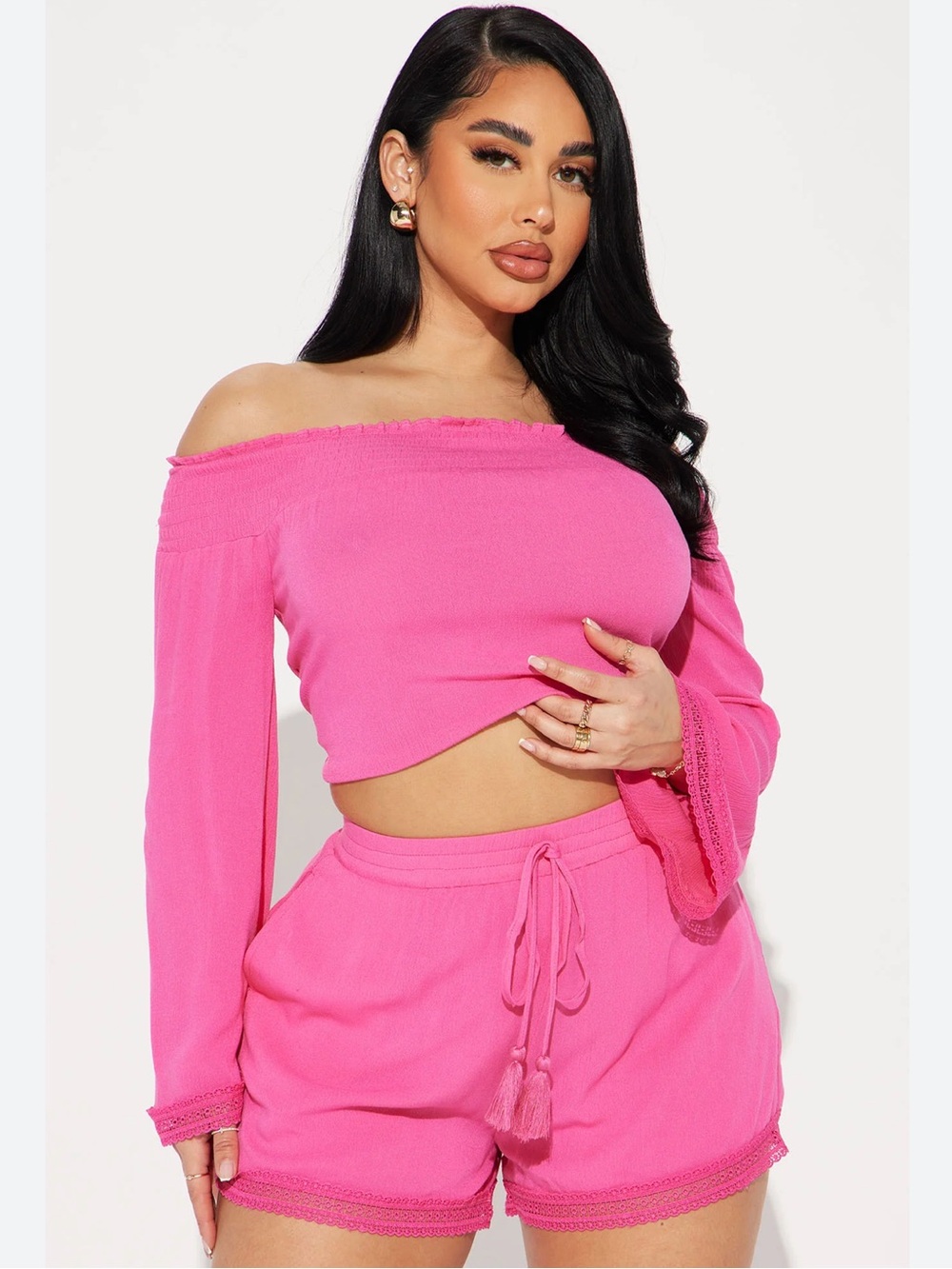 Pink Smocked Top and Shorts Set